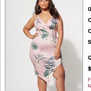 Blush pink and palm leaf dress